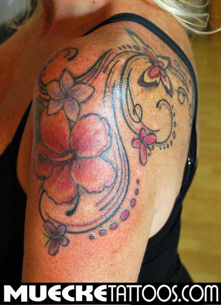 Tattoos - Swirly Butterfly Flower Tattoo - 70813